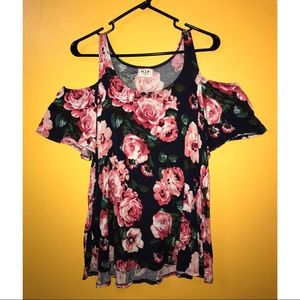 Dark blue, floral cotton blouse